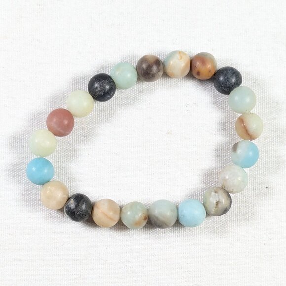 stretchy pastel tone bead bracelet, 8mm sea theme stone bead bracelet - Picture 2 of 7
